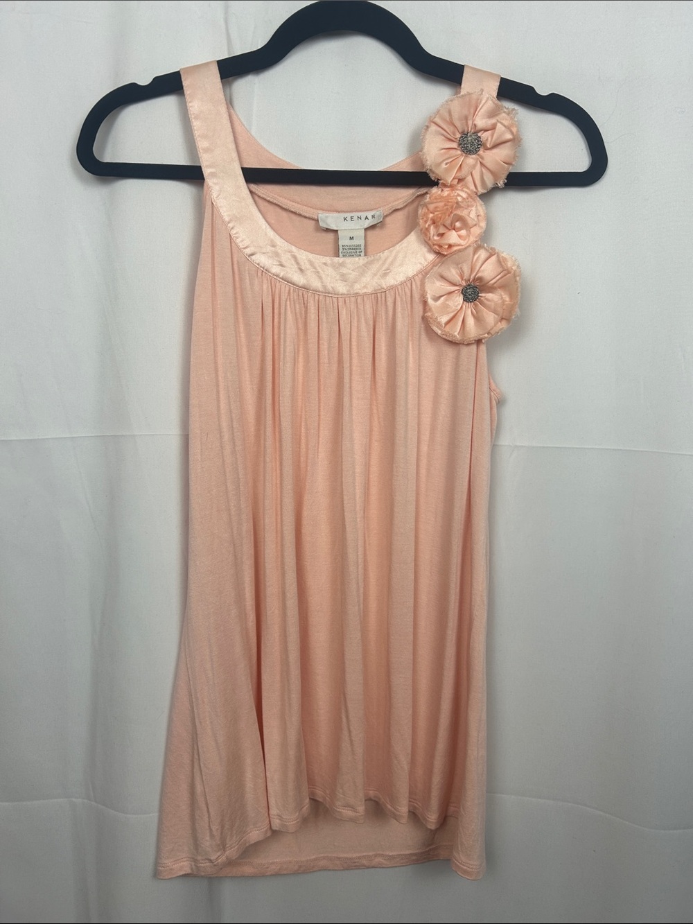 Kenar Peach Sleeveless Floral RosetteTank